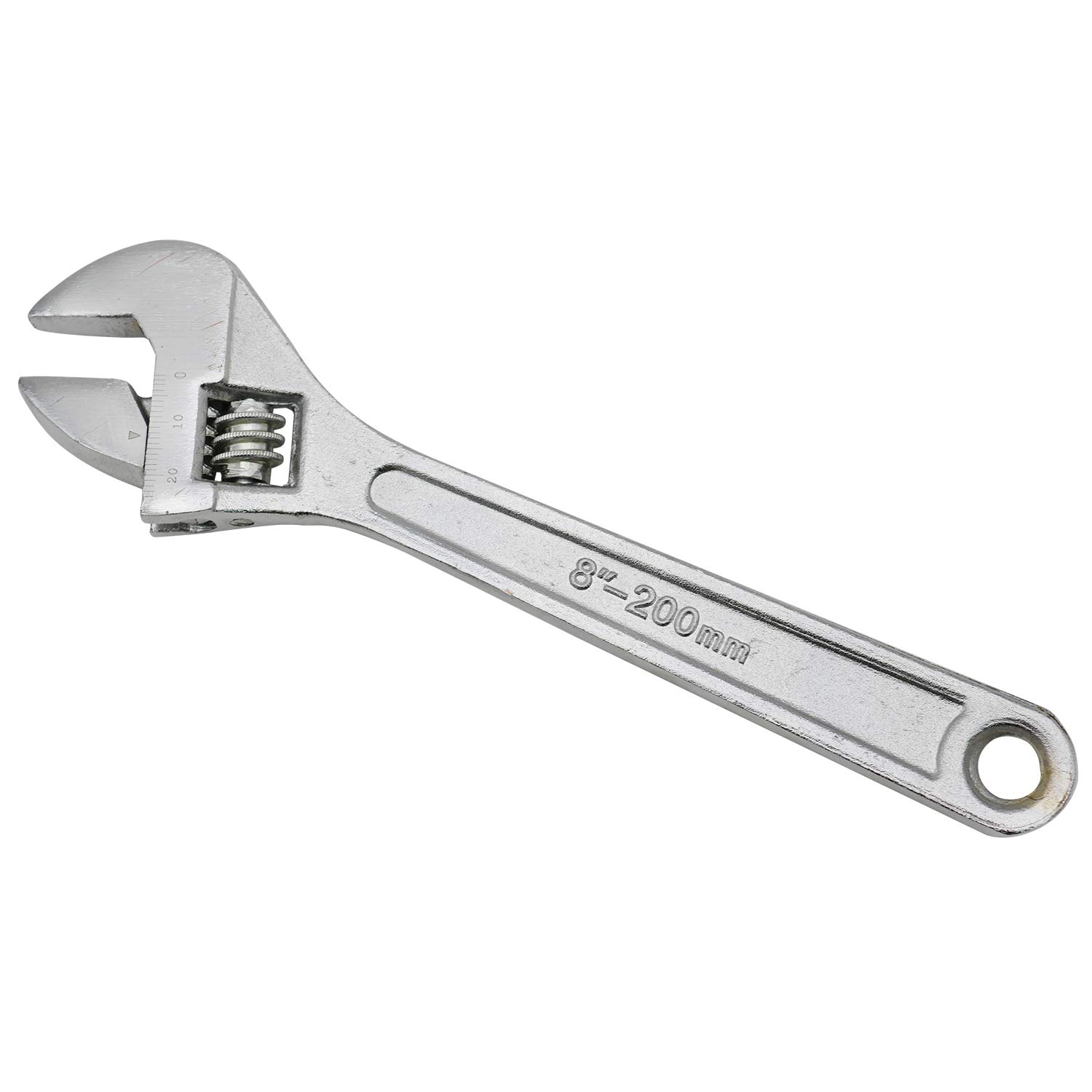 Casoter 8" Silver Adjustable Wrench Expert Hand Tool with 25mm Wide Jaw Openging Heat Treated Chrome-plated Drop Forged Classic DIY Wrench