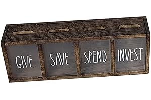 Ｂｅｓｇａ Give Save Spend Invest Piggy Bank with 4 Compartments Container Case Wall Mount Money Bank for Party Nursery Festival S