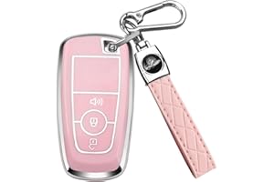 QBUC for Ford Key Fob Cover, Soft TPU Full Protection Key Case for Ford 2018-2024 Explorer Bronco Escape Edge Expedition F-150 Fusion Maverick Mustang Ranger Accessories(3 Button,Pink)