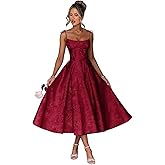 Zymhae Satin Jacquard Tea Length Prom Dresses for Teens A Line Midi Formal Evening Party Gown 2026