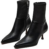 SOVANYOU Women's Dressy Ankle Boots Pointed Toe Kitten Heel Booties with Side Zipper Stylish Comfortable Black Short Boots