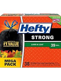 Hefty Strong Large Trash Bags (Lawn and Leaf, Drawstring, 39 Gallon Bags, 38 Count)