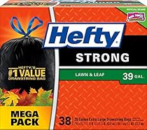 Hefty Strong Large Trash Bags (Lawn and Leaf, Drawstring, 39 Gallon Bags, 38 Count)