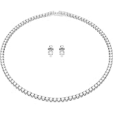 Swarovski Matrix Tennis Jewelry Set, All-Round Necklace and Pierced Stud Earrings with Clear Crystals on a Rhodium Finished Setting, Part of the Matrix Tennis Collection