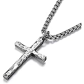 MUSECLOUD 925 Sterling Silver Cross Necklace Men - Oxidized Hammered Cross Pendant with Stainless Steel Box Chain Vintage Unique Crucifix Necklaces Silver Jewelry for Mens Women 18-26 Inches
