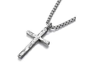 MUSECLOUD 925 Sterling Silver Cross Necklace Men - Oxidized Hammered Cross Pendant with Stainless Steel Box Chain Vintage Unique Crucifix Necklaces Silver Jewelry for Mens Women 18-26 Inches