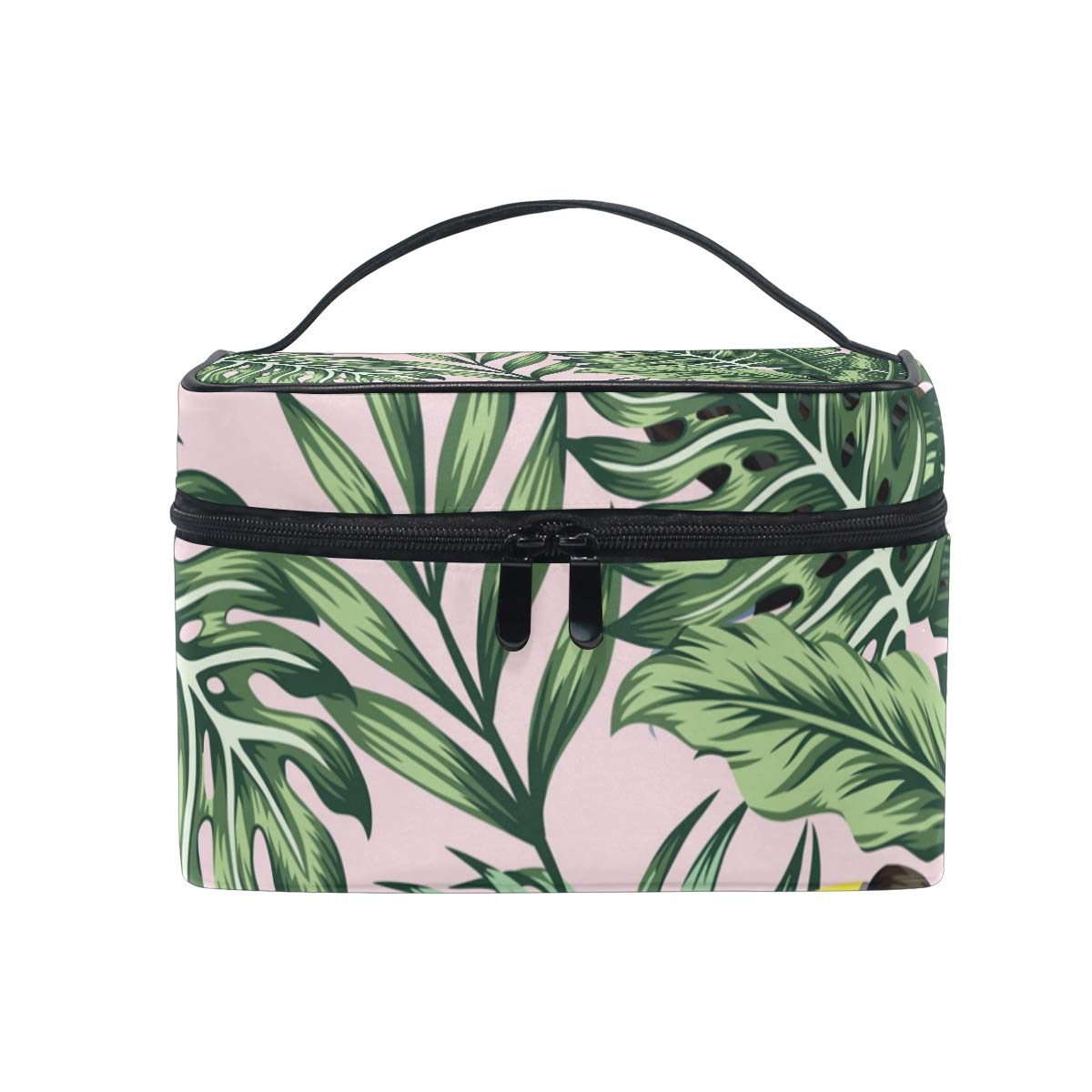 Makeup Cosmetic Bag Tropical Green Jungle Palm Hummingbird Portable Travel Train Case Toiletry Bags Organizer Multifunction Storage