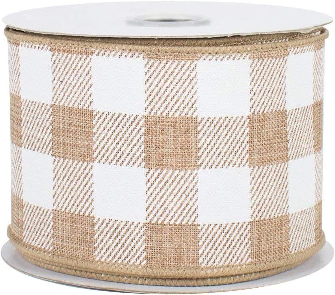 Bows & Ribbons - Tan Plaid Wired Edge Ribbon - 2 1/2 Inch x 10 Yards, Buffalo Plaid, Thanksgiving, Christmas, Wreath, Winter Decor, Birthday, Wedding Decoration, Birthday, Anniversary, Gift Bows
