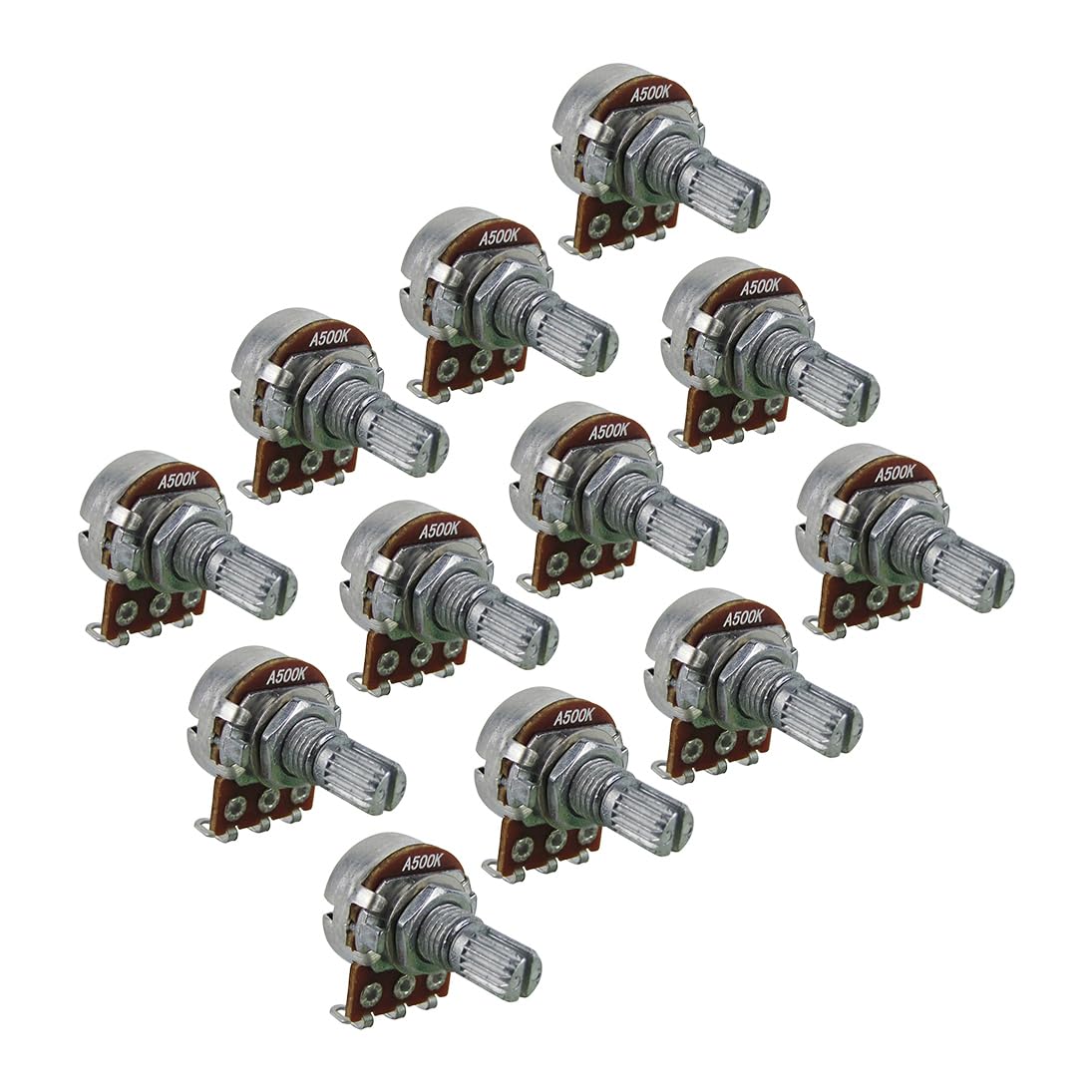 FLEOR A500K Mini Potentiometer Audio Taper Pots with Bayonet L15mm Short Split Shaft for Electric Bass Guitar Control Tone Volume Parts, Pack of 12PCS