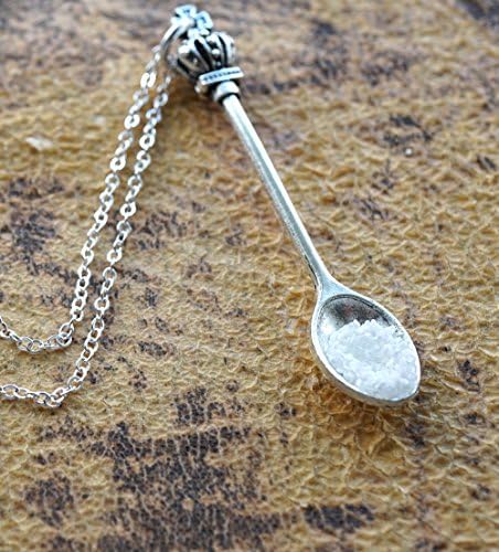 Just A Spoonful Of Sugar Necklace Silver Chain Conversation Jewelry Crushed White Quartz Princess Necklace Handmade and Crafted by KapKaDesign