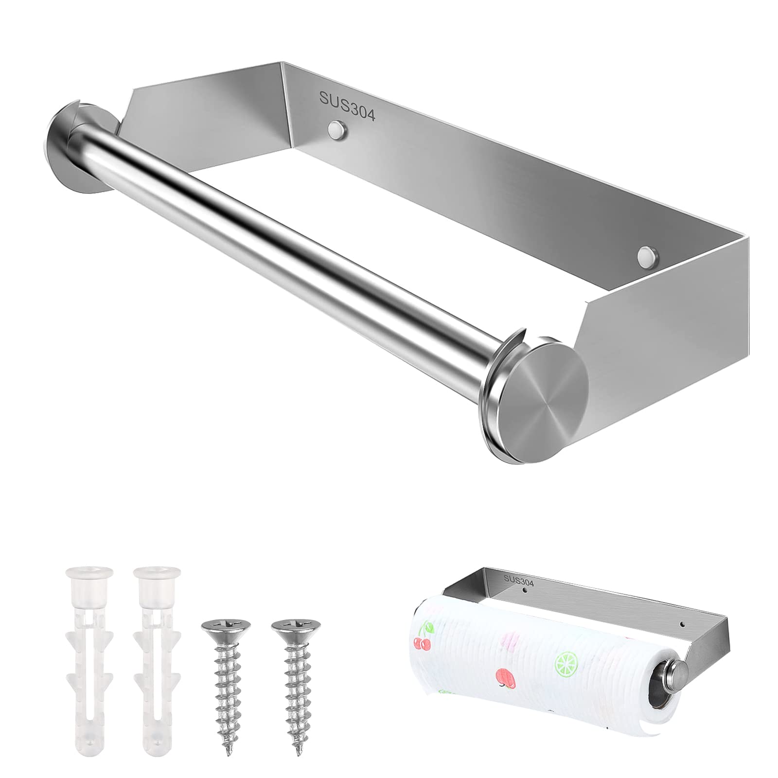 Kitchen Roll Holder Wall 28 cm Kitchen Roll Holder No Drilling Paper Roll Holder Stainless Steel Wall Holder for Kitchen and Bathroom