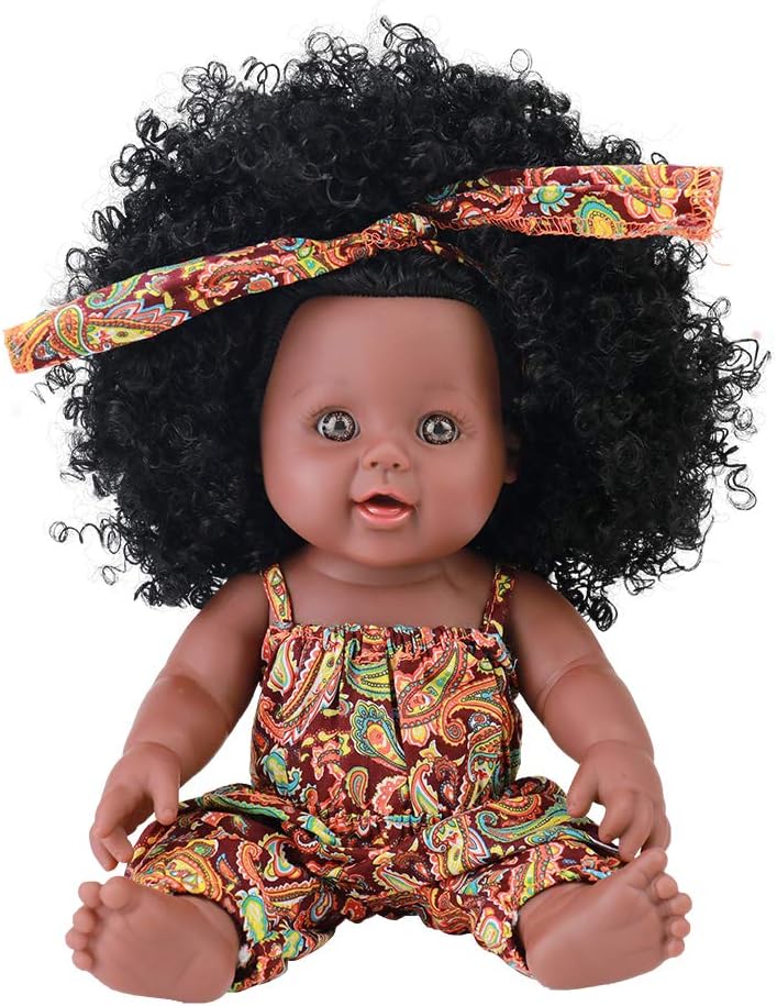 TUSALMO12 inch Lifelike Vinyl Toy Baby Dolls, African American Black Afro Baby Dolls, for Kids and Girl Holiday Birthday Gift