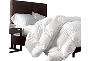 Grandeur Linens Luxurious 1200 Thread Count Siberian Goose Down Comforter, 100% Egyptian Cotton Cover, Damask Stripe White Color, 50 Oz Fill Weight (Twin XL, White - Solid)