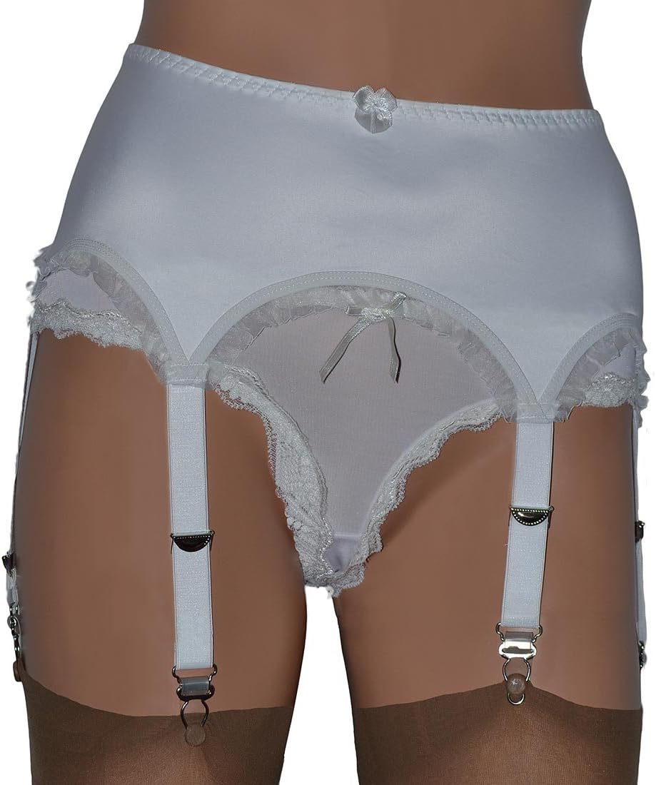 Swanky Pins Satin 6 Strap Suspender Belts in White, Red or Black Sizes S, M, L, XL or XXL