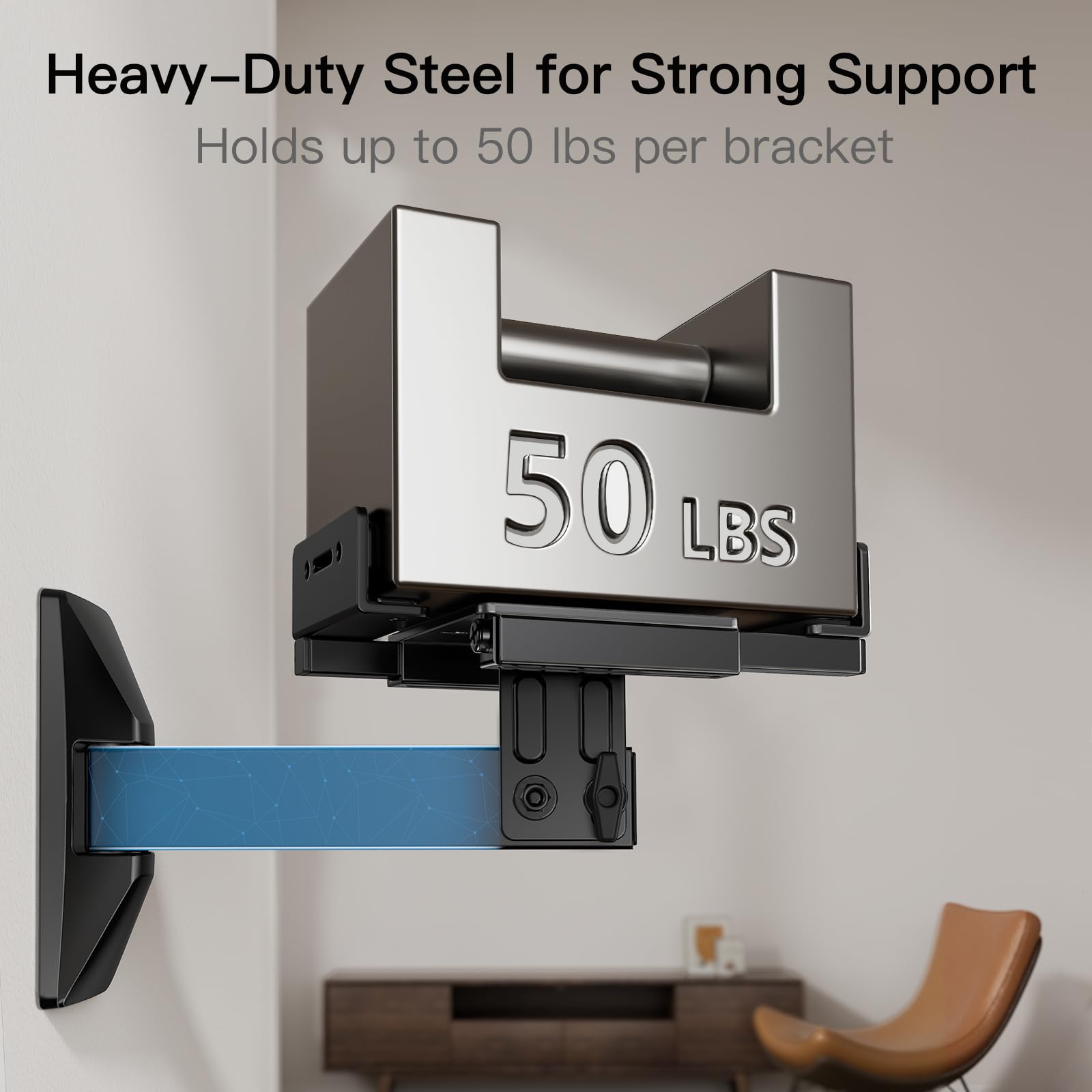 TNP Bookshelf Speaker Wall Mount Brackets - Dual Side Clamping Mounting Bracket For Large Surround Sound Speaker With Adjustable Swivel & Tilt Angle