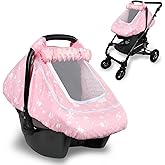 Baby Car Seat Cover for Girls, Infant CarSeat Covers with Mesh Man Fai Sky, Multi-Functional Newborn Canopy Breathable for Summer Winter, Windproof & Universal Fit, Flower