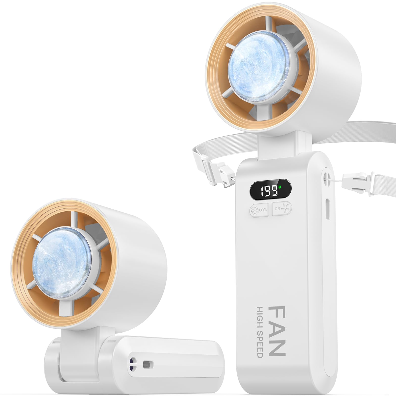 Photo 1 of Kimguard 2 Pack Handheld Portable Turbo Fan with Ice Cooler, Speed (1-199) 5500mAh*2 Rechargeable Personal Fan,[20H Cooling Time] Mini Yet Powerful, Small Pocket Fans for Travel/Outdoor/Office, White