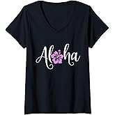 Womens Aloha Hawaiian Hibiscus Flower Surfer Maui Kauai Hawaii V-Neck T-Shirt