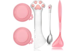 Yaure Joy 5 Pcs Pet Food Can Supplies Set - Dog and Cat Food Lid, Can Opener, Spoons for Wet Food (Pink)