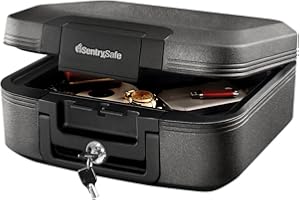SentrySafe Charcoal Gray Fireproof and Waterproof Safe Box with Key Lock, Portable Chest for Money, Passport, 0.28 Cubic Feet, 6.6 x 15.4 x 14.3 Inches, CHW20221