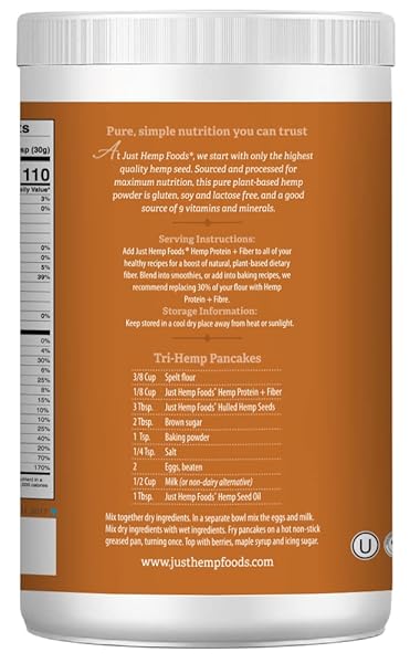 JUST HEMP FOODS HEMP PROTEIN POWDER PLUS FIBER, NON-GMO VERIFIED WITH 11G OF PROTEIN & 11G OF FIBER PER SERVING, 16 OZ – PACKAGING MAY VARY
