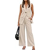 ZESICA Women's 2026 Summer 2 Piece Suit Sets Sleeveless Blazer Vest and Wide Leg Pants Business Casual Outfits