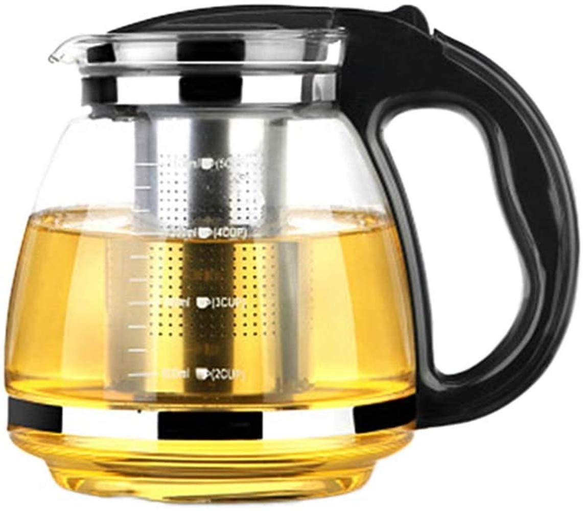 ProLeo Glass Teapot Stainless Steel Filter Handle Heat Resistant 2000 ml (Black)
