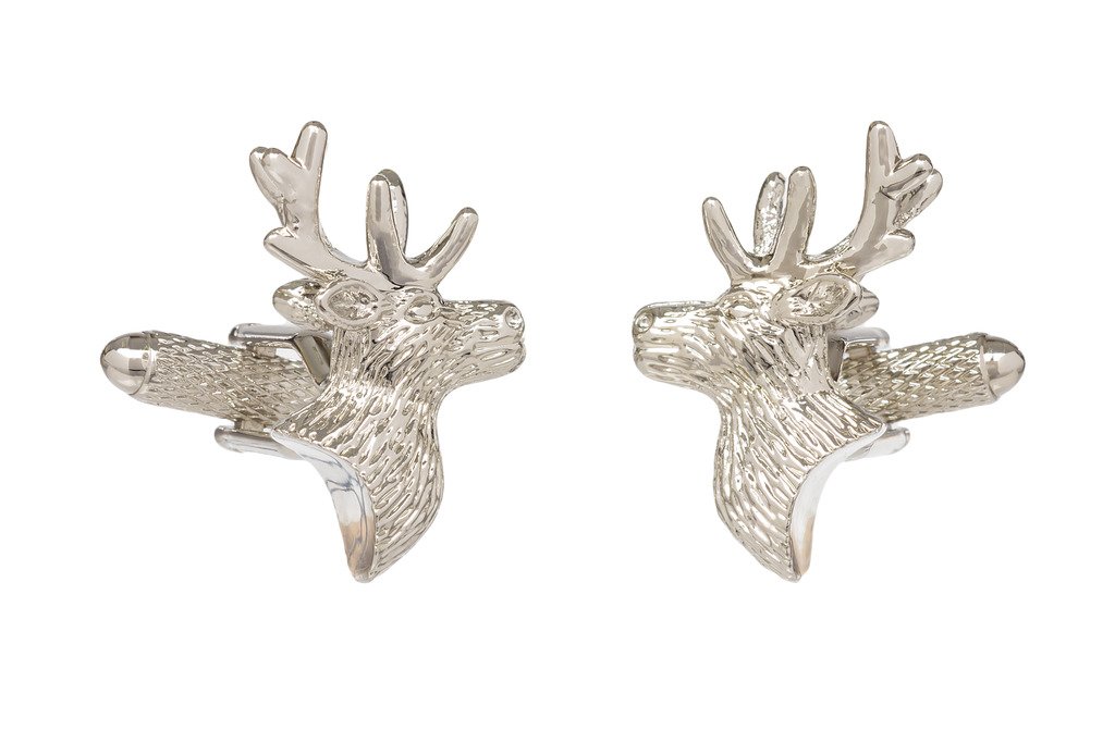 Stags Head Cufflinks - Head of Stag with Antlers Cufflinks in Onyx Art London Cufflink Gift Box