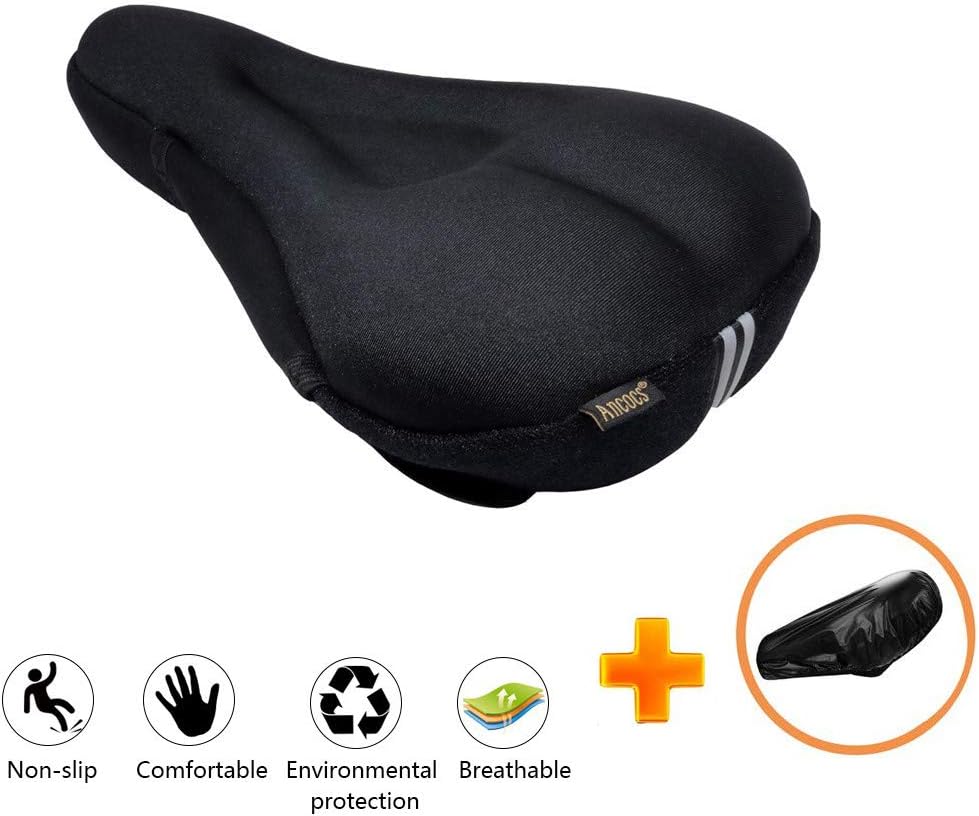 Ancocs Gel Bike Seat Cover with Waterproof Cover, Bike Seat Cushion for Men Comfort, Spinning Comfortable Bike Saddle for Mountain, Road Exercise and Stationary Cycle