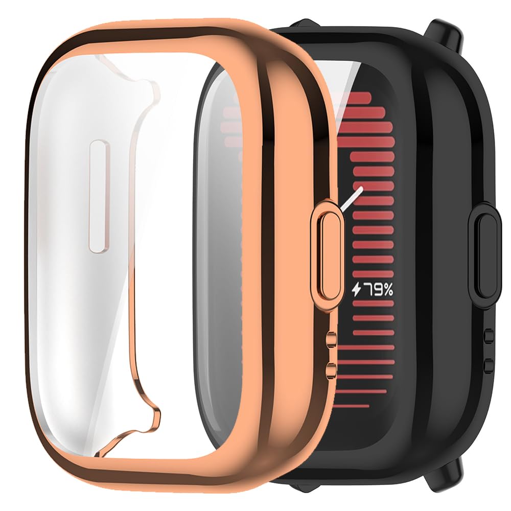 Akancy Case Compatible with Amazfit Active, Protective Film Scratch-Resistant Screen Protector Silicone Full Body Cover TPU Full Protection (Black Rose Gold) Pack of 2