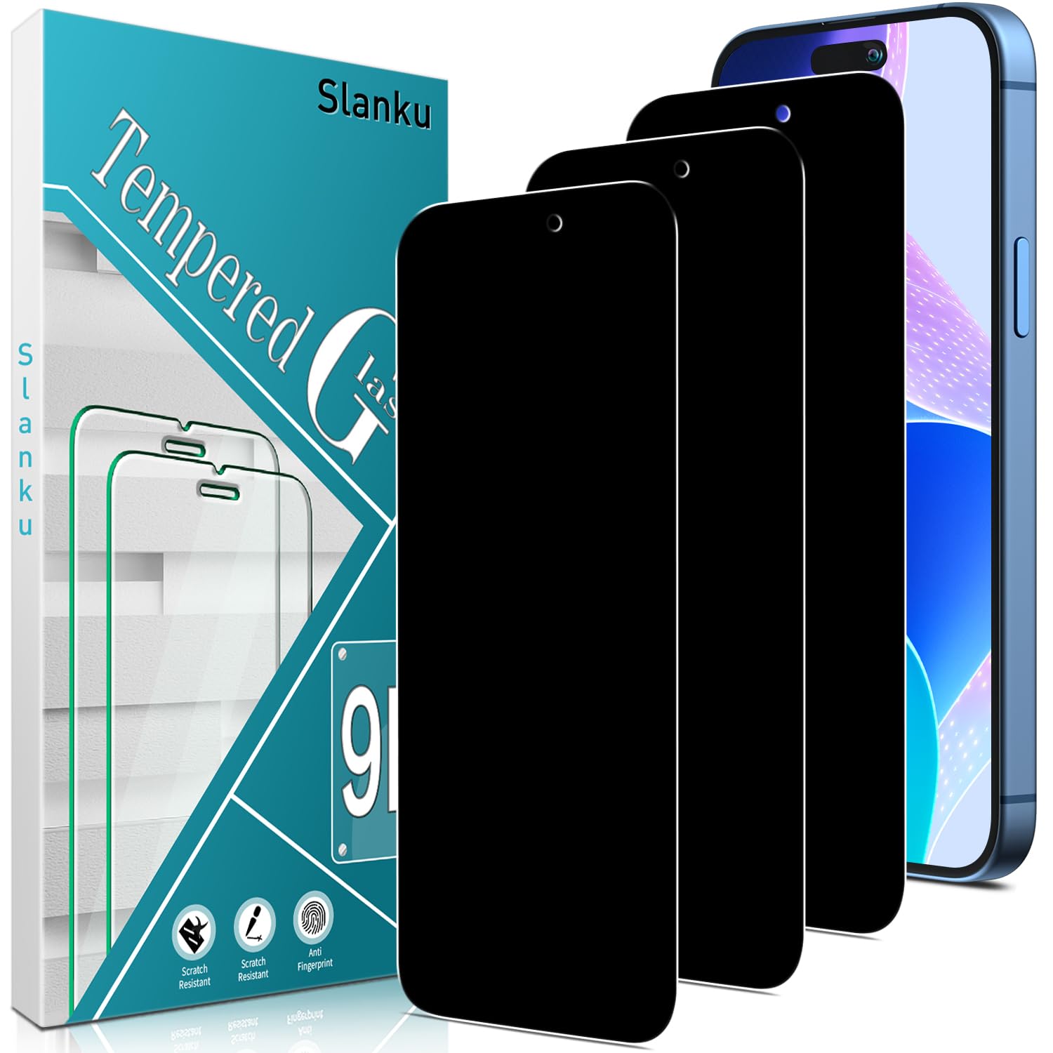 Photo 1 of Slanku [3 Pack Privacy Screen Protector for iPhone 16 Pro Max Tempered Glass Film, Anti-Spy, Full Coverage, Case Friendly, Black