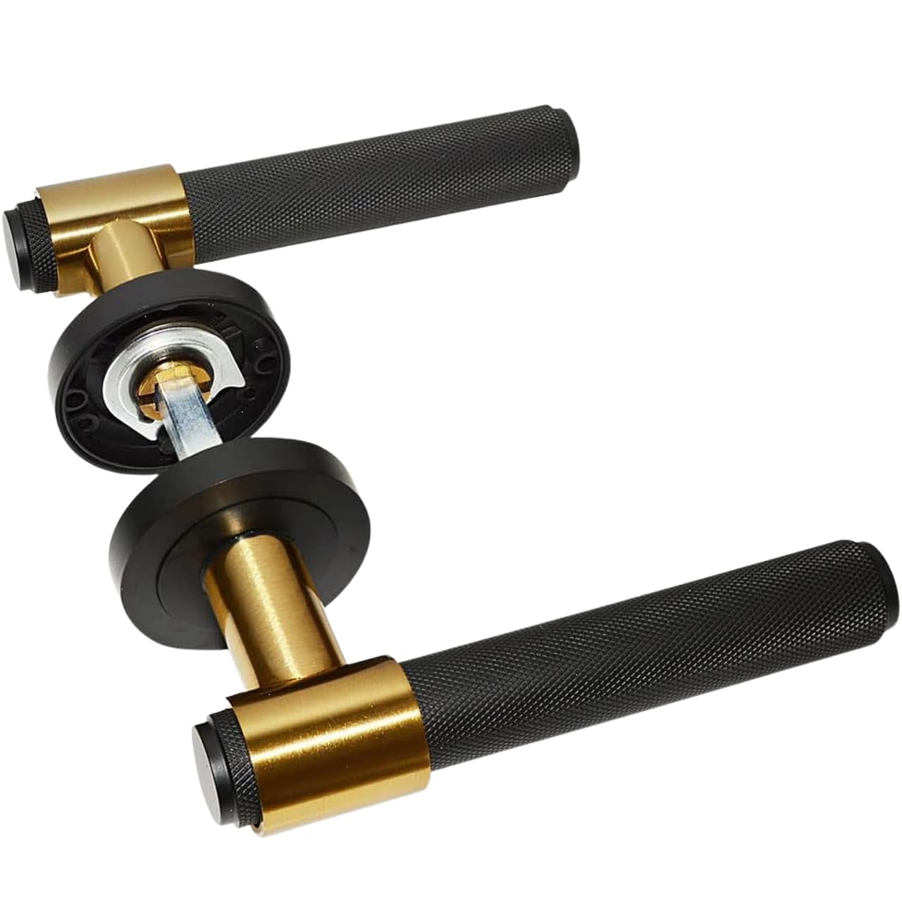 HANDLESTORE Knurled Lever on Rose Door Handles – Matt Black Finish, Pair with Spindle & Screws – Modern Interior Door Handle Set