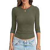 EasyGala Womens Cotton 3/4 Length Sleeve Tops Crew Neck Slim Fit Shirts Basic Going Out Tops Casual Spring Fashion 2026