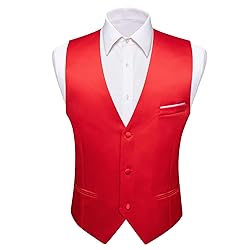 Barry.Wang Mens Red Formal Suit Vest V-neck Regular