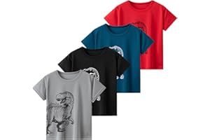 Kids 4 Pack Athletic T Shirts Boys Girls Striped Short Sleeve Top Tee Summer Mesh Quick Dry Crew Neck Shirt 3-14 Years