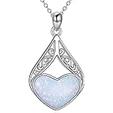 925 Sterling Silver Heart Pendant Opal/Moonstone/Black Onyx/Turquoise Necklace for Women Heart Jewelry Gifts