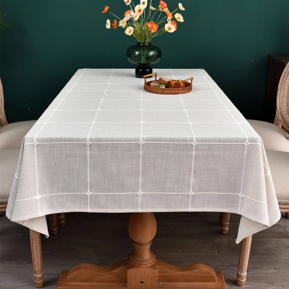 Plenmor Table Cloth for Rectangular Table Natural Tablecloth for Outdoor Cotton Linen Looking Fabric Table Cover for Kitchen Garden (A-Beige, 135x250 cm)