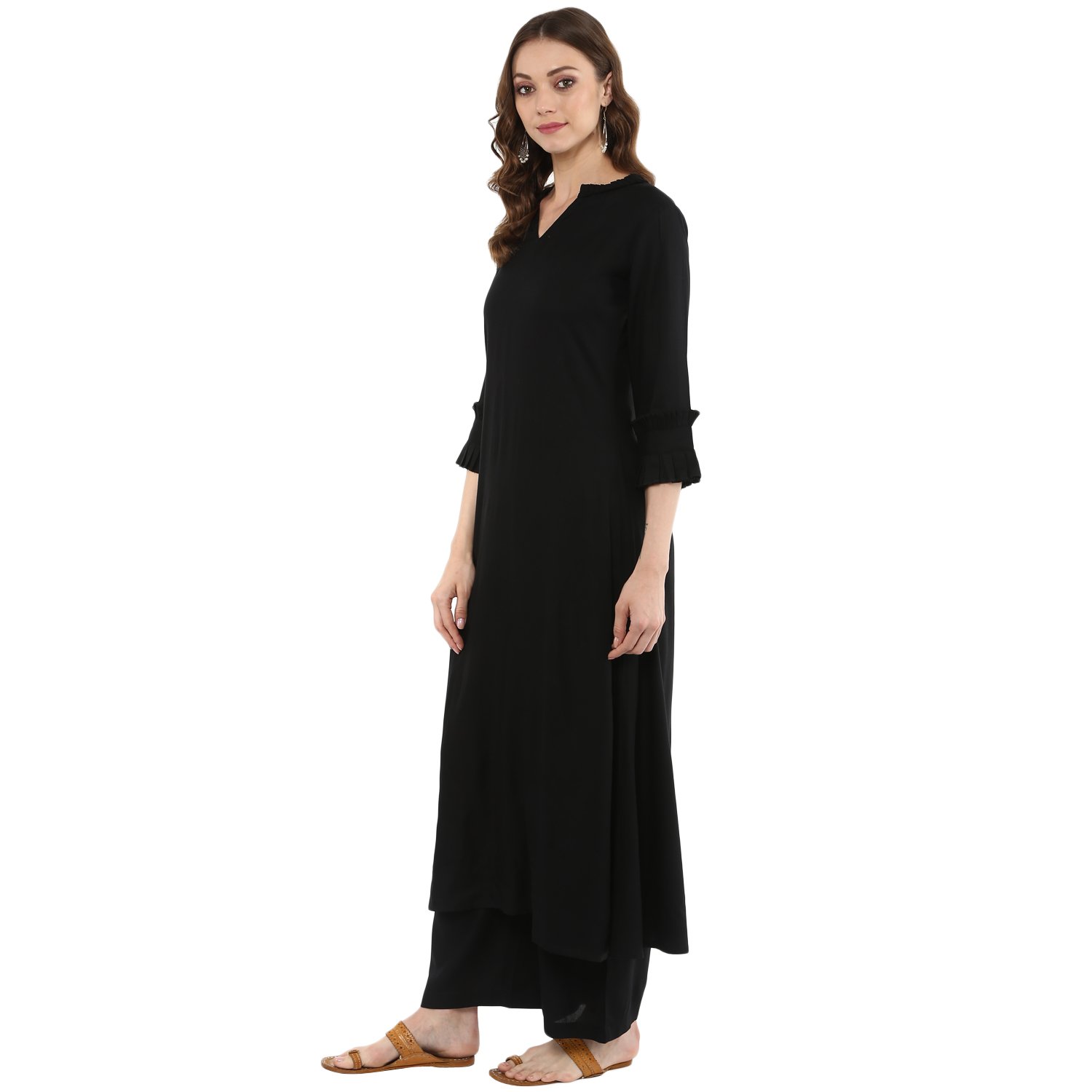 idalia women rayon black a-line kurta with palazzo pants