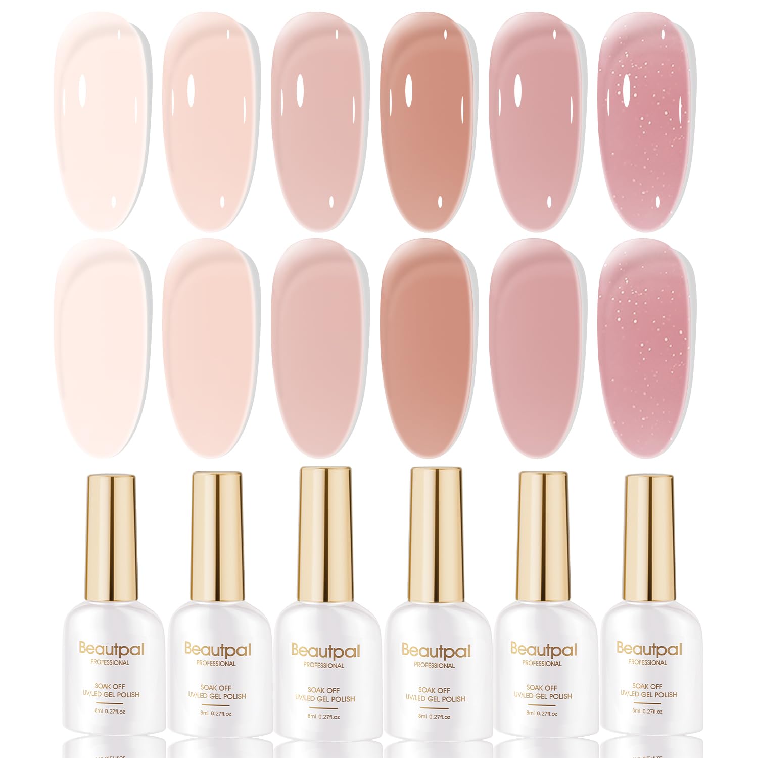 Photo 1 of Larvall Beautpal Nude Gel Polish Set Milky Nude Sheer Pink Jelly Gel Polish Nail Kit Soak Off UV Translucent Nail Polish Gel 6PCS 8ml J03