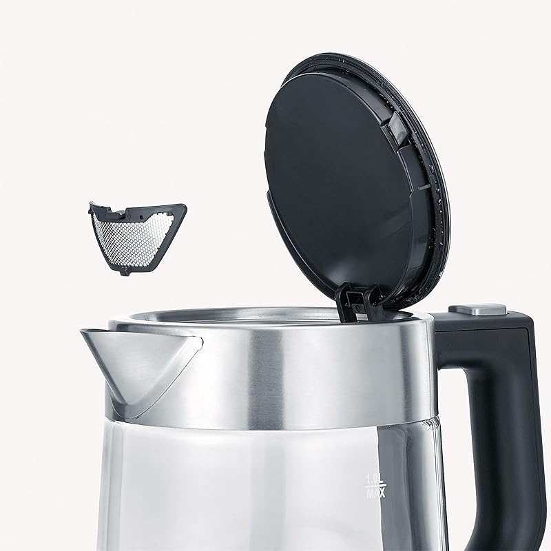 Bollitore in vetro, potente e compatto con design di alta qualità, bollitore elettrico con filtro anticalcare, acciaio inox/nero, WK 3468