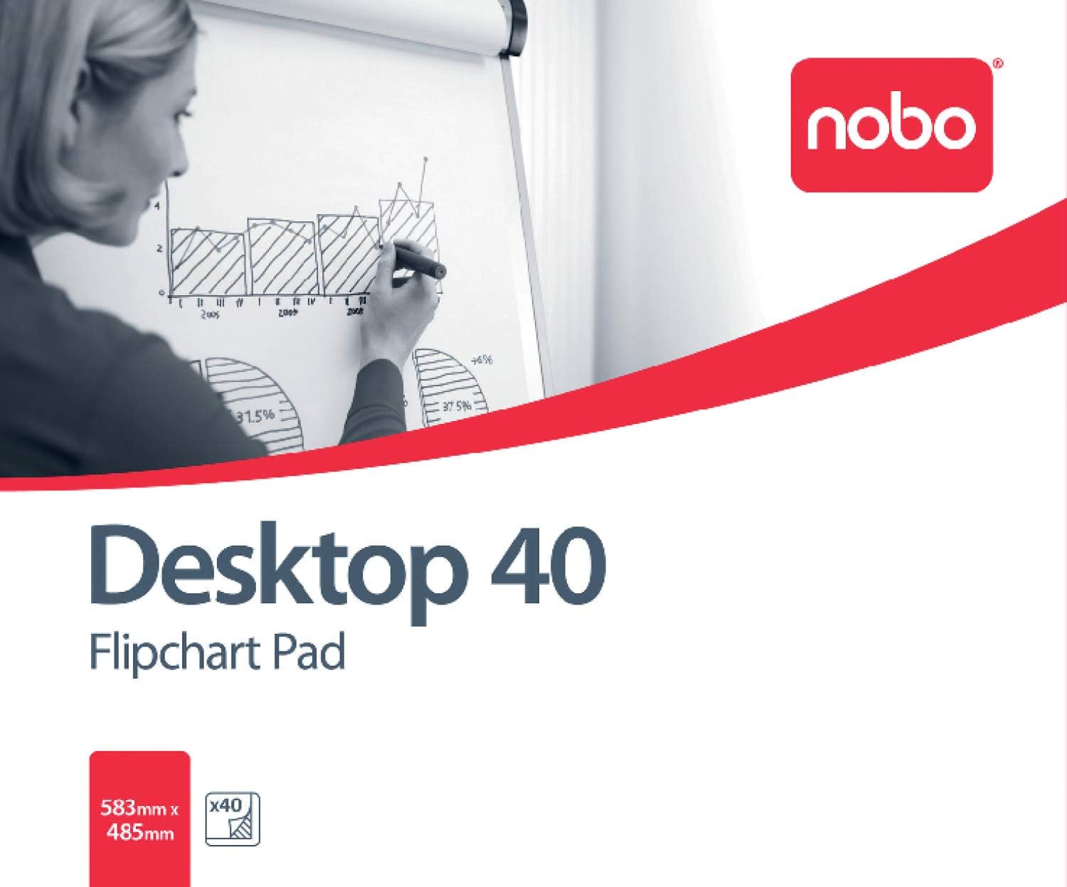 Nobo Desktop Flipchart Easel Pad, Desktop Flipchart Pad, 40 Sheets, 580 x 480 mm, Plain White, B1