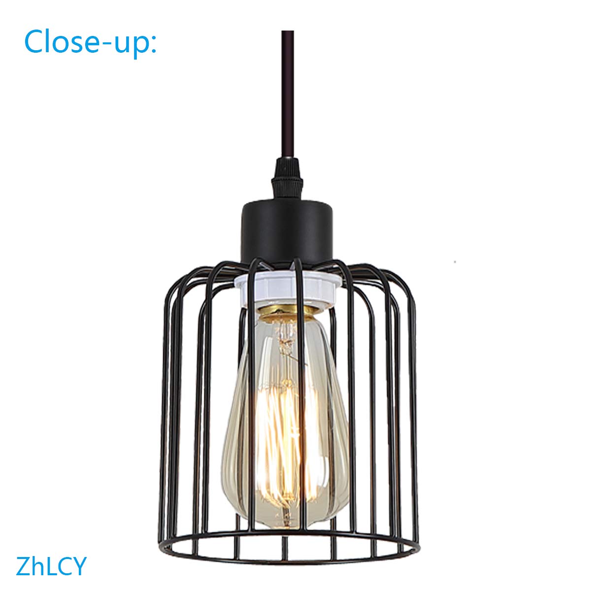 ZhLCY 2 Pack Vintage Mini Wire Pendant Lights with Matte Black Metal Shape, Industrial Caged Hanging Lights, Rustic Farmhouse Lighting Fixtures for Kitchen Loft Bar Counter Foyer Dining Room