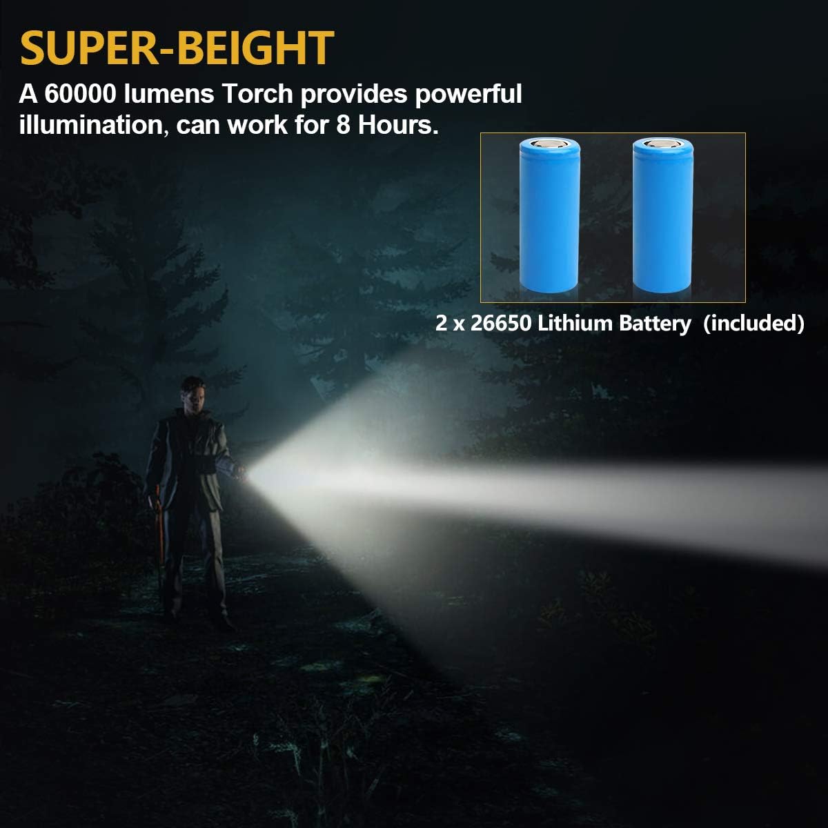 LED Tactical Flashlight, Tactical Torch Rechargeable 60000 Lumens, Adjustable Focus Handheld Waterproof Rechargeable Torch, Super Bright Portable Outdoor Torch Light: Sports & Outdoors