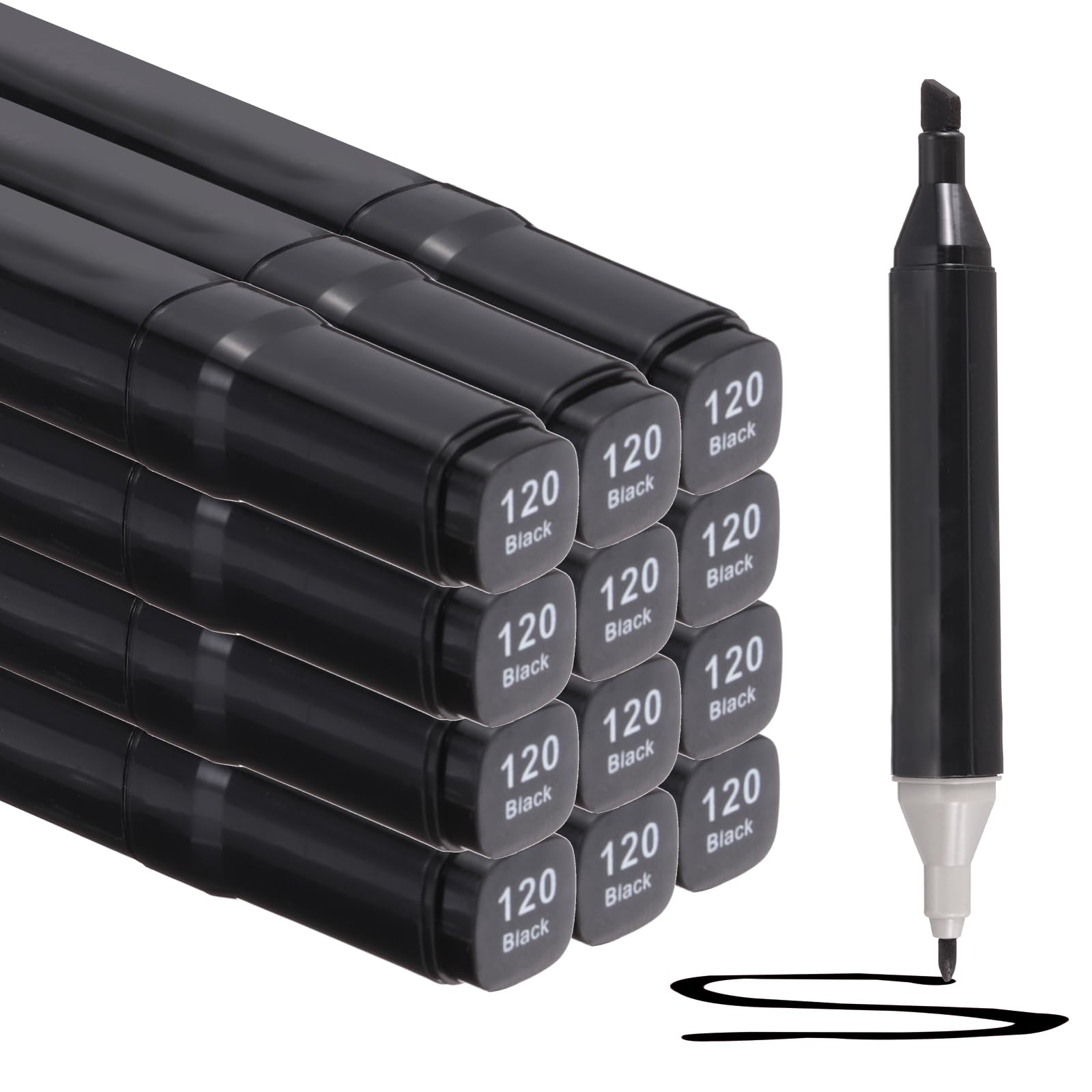 PATIKIL Dual Tip Alcohol Art Markers, 12 Pcs Black Barrel Alcohol Markers with Brush Tip and Fine Tip for Illustration Artist Adult Coloring Drawing Permanent Sketching, Black