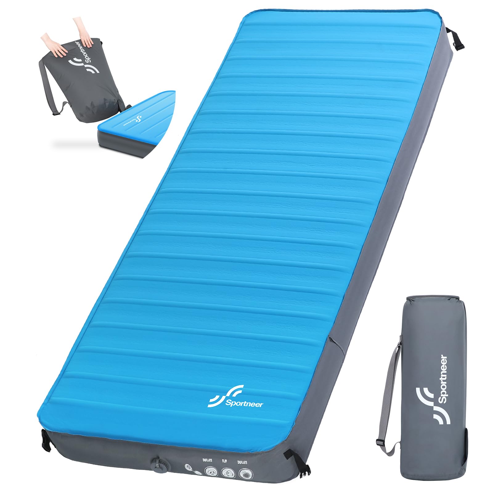 Photo 1 of Sportneer Sleeping Pad for Camping: 4" Ultra-Thick Air & Foam Camping Mattress with 10 R Value, 4-Season Large Size 78" x 30" Self-Inflating Sleeping Pad for Camp/Travel/Car/Tent, Easy to Inflate