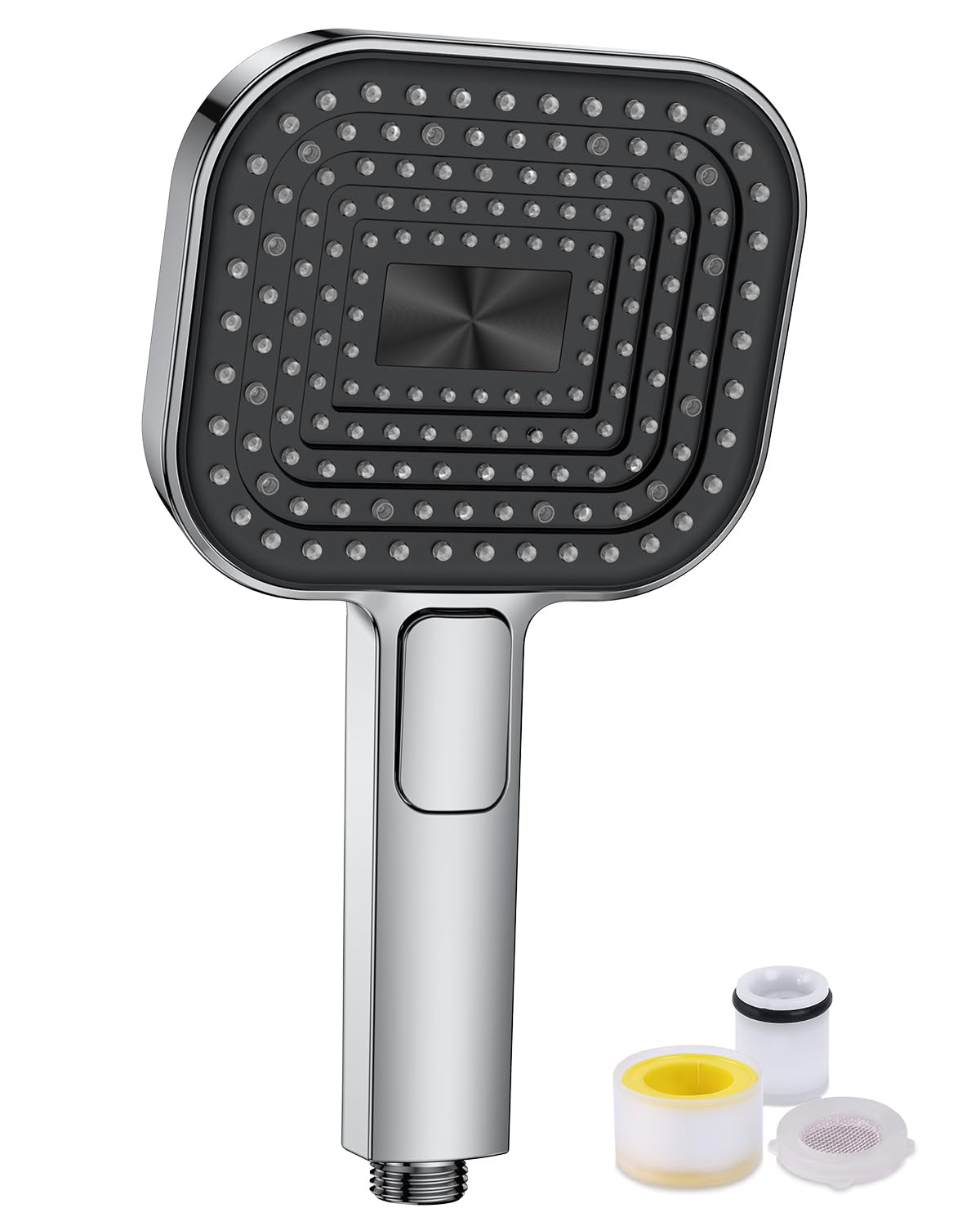 Duschkopf Wassersparend, Duschbrause Groß 135mm, Handbrause mit Antikalk-Funktion 【Lebensmittelechtes Silikon】【43% Wassereinsparung】, AirMix Brausekopf Dusche mit 3 Strahlarten, Chrom (Ohne Schlauch)