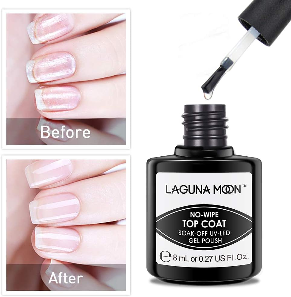 LagunaMoon Gel Nail Polish Base Coat and No Wipe Top Coat Gel Polish Set Soak Off UV LED Nail Varnish Lacquer Manicure Set 2 × 8ml - Image 4