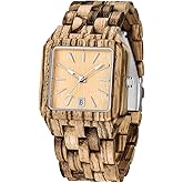 Dentily Men's Rectangle Wood Watch Quartz Movement Wooden Mens Watches Gift Watches for Men