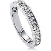 BERRICLE Sterling Silver CZ Stackable Wedding Anniversary Half Eternity Band Rings for Women, Pave Set Round Cubic Zirconia Ring