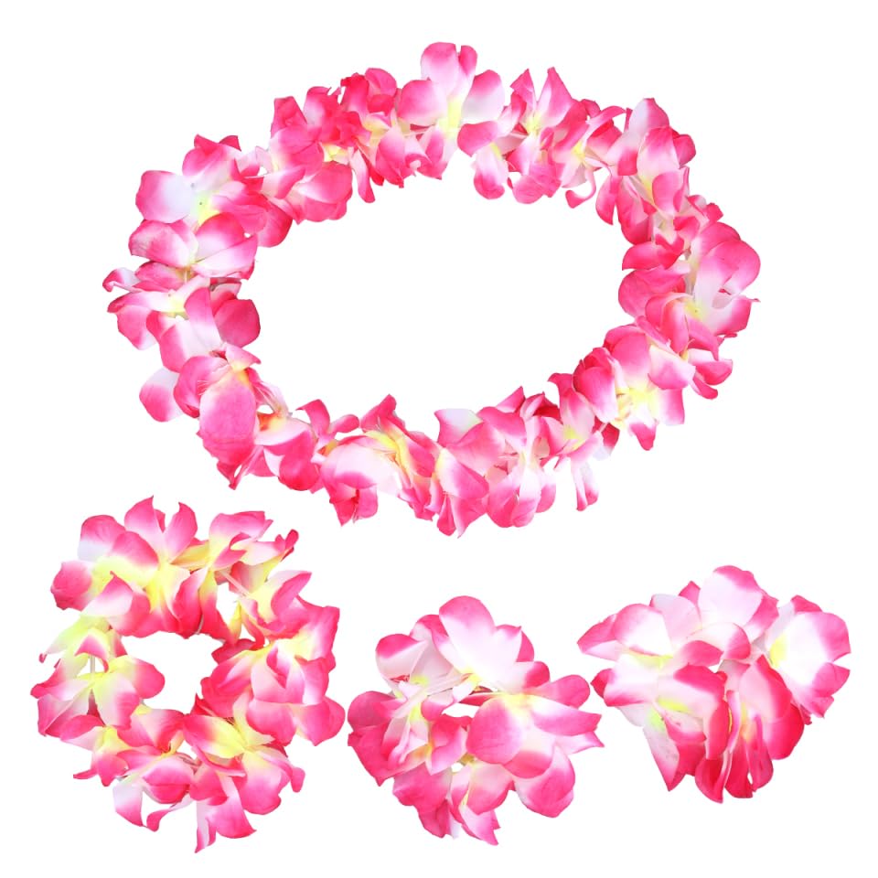 ibasenice Hawaiian Lei Set 4-Piece Floral Garland Necklace Headband Bracelets for Luau Party Beach Holiday Costume Accessories